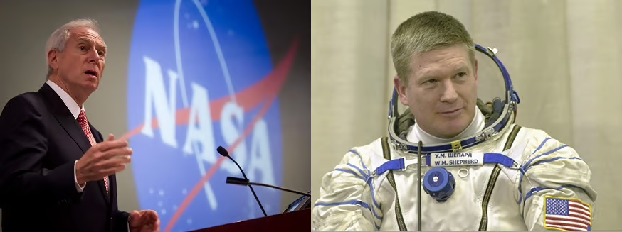 Dan Goldin former NASA administrator and Bill Shepherd first ISS commander portrait